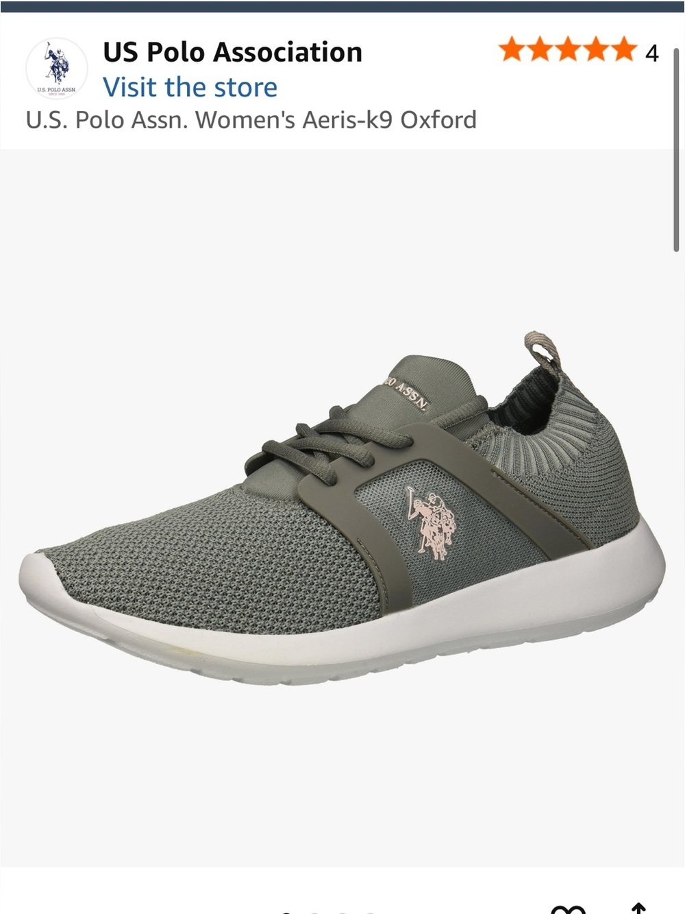 U.S. Polo Assn. Olive Gray Knit Slip-On Sneakers White Sole Women’s Size 10 - Picture 3 of 7